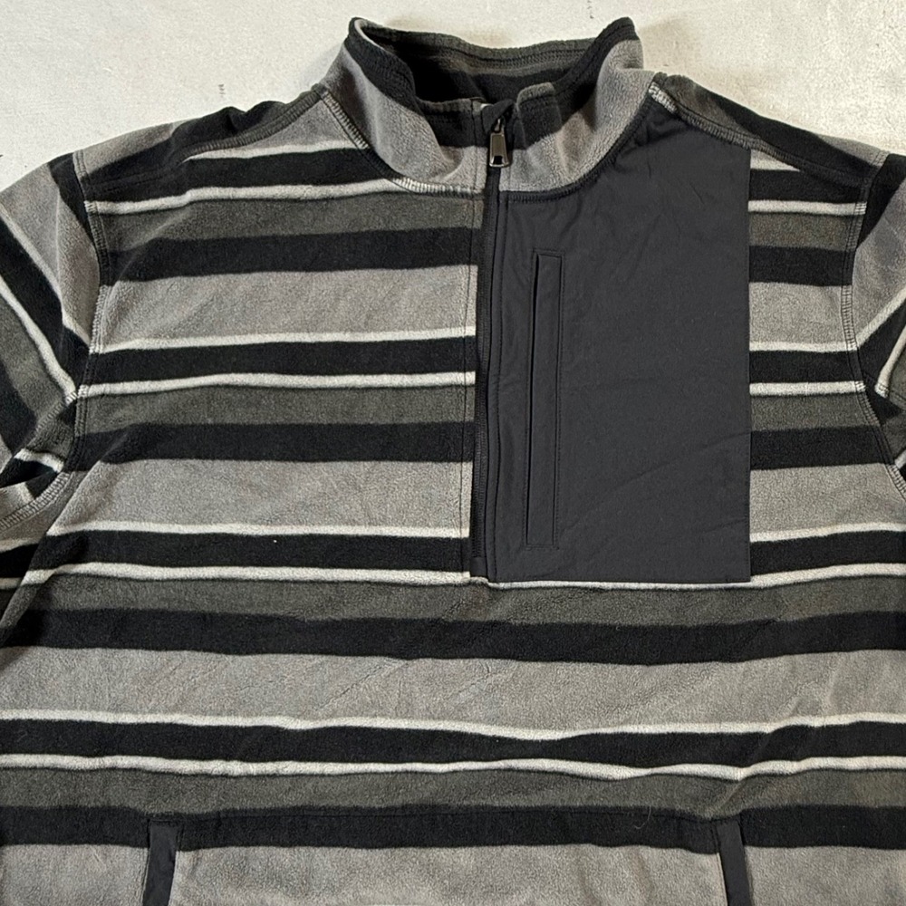 Duluth Trading Co 1/4 Zip Fleece Mens XL Relaxed Fit Pullover‎ Striped Gray